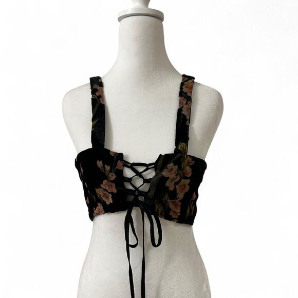 Velvet Floral Corset Crop Top - Picture 1 of 8